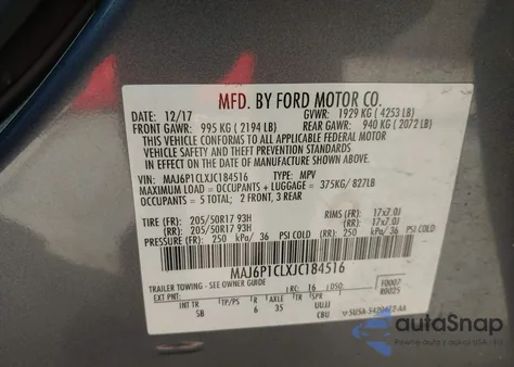 2018 Ford Ecosport Ses z USA, uszkodzony, nr VIN MAJ6P1CLXJC184516
